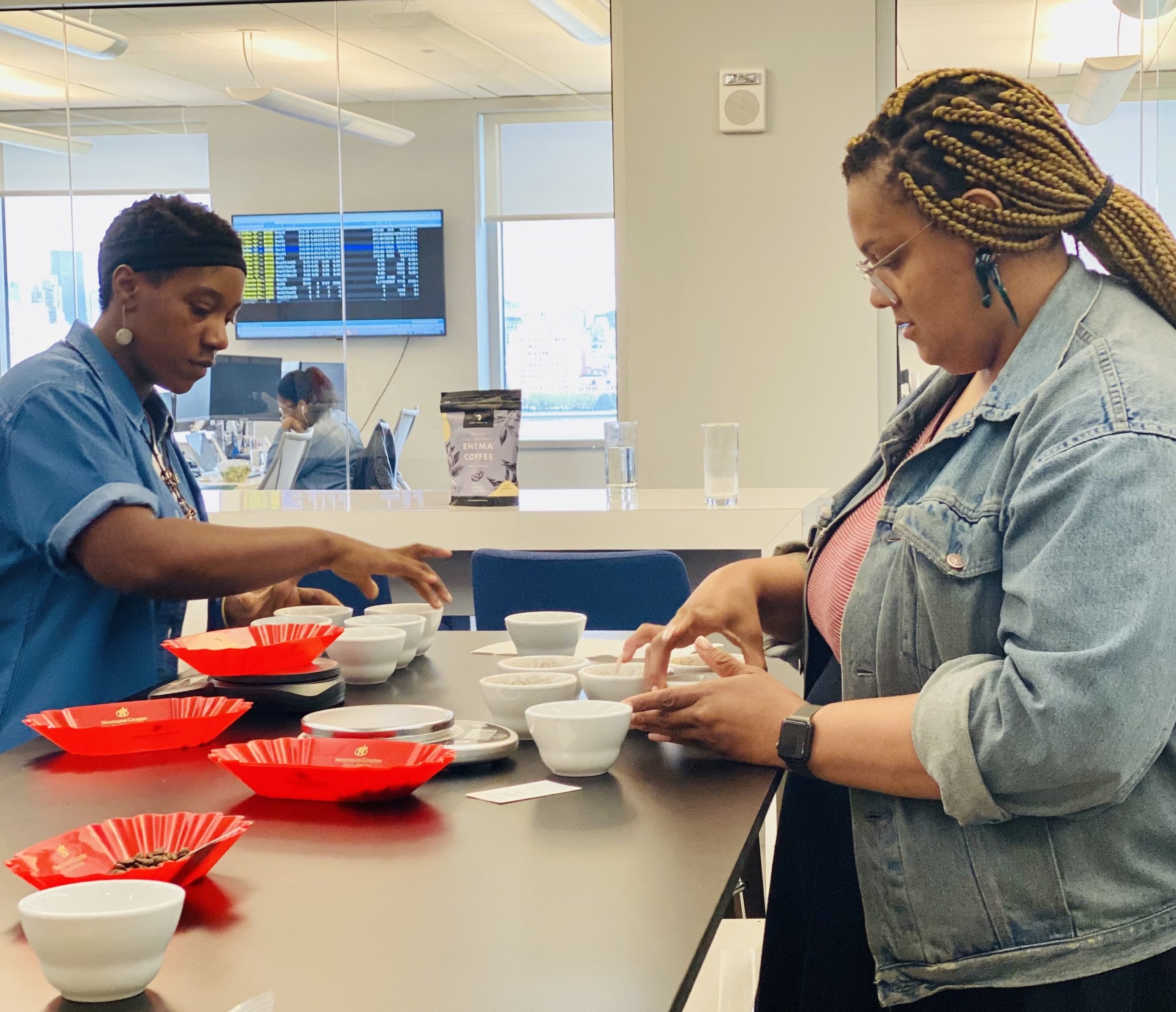 Jayy Terrell and Porttia Portis practice preparing a cupping.